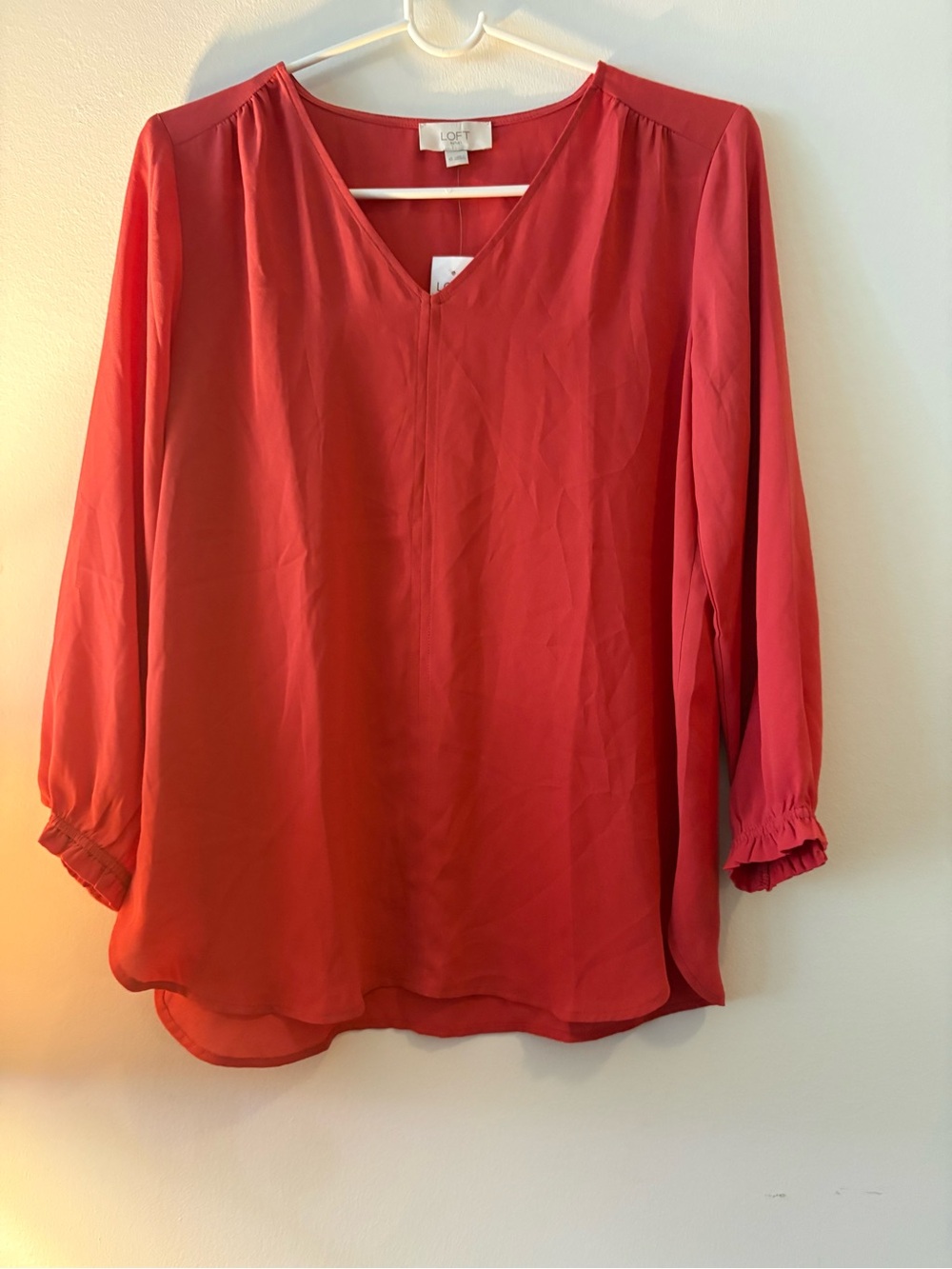 LOFT Dark Salmon V-Neck Long Sleeve Blouse